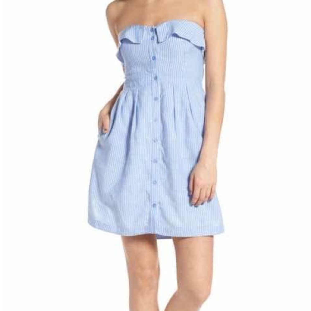 NWT Sz M Lush Blue Pinstripe Strapless Dress